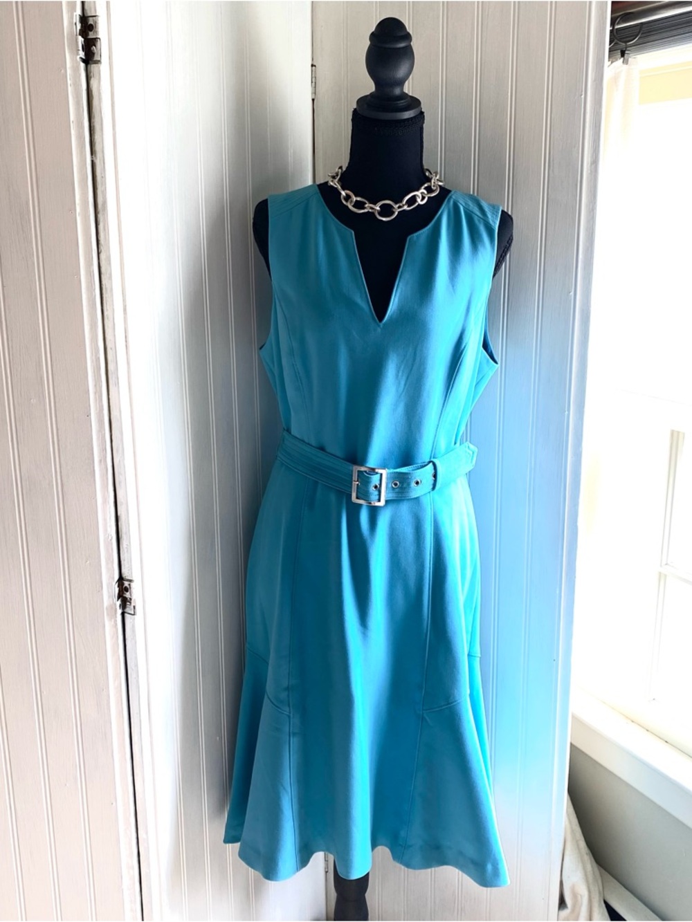 White House Black Market Sleeveless Teal Belted Midi Dress